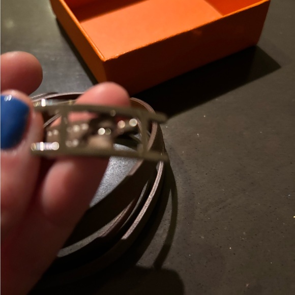 Hermes Men’s Brown Leather Belt Behalpi Bracelet with Silver Buckle - Picture 9 of 11